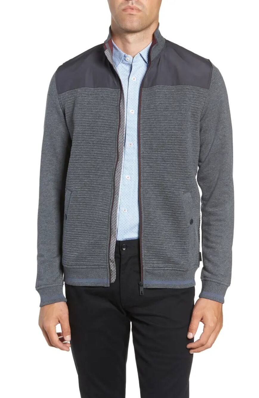 Ted Baker Mens size 6 XXL Sardin Quilted Full Zip Up Ribbed Jacket Gray